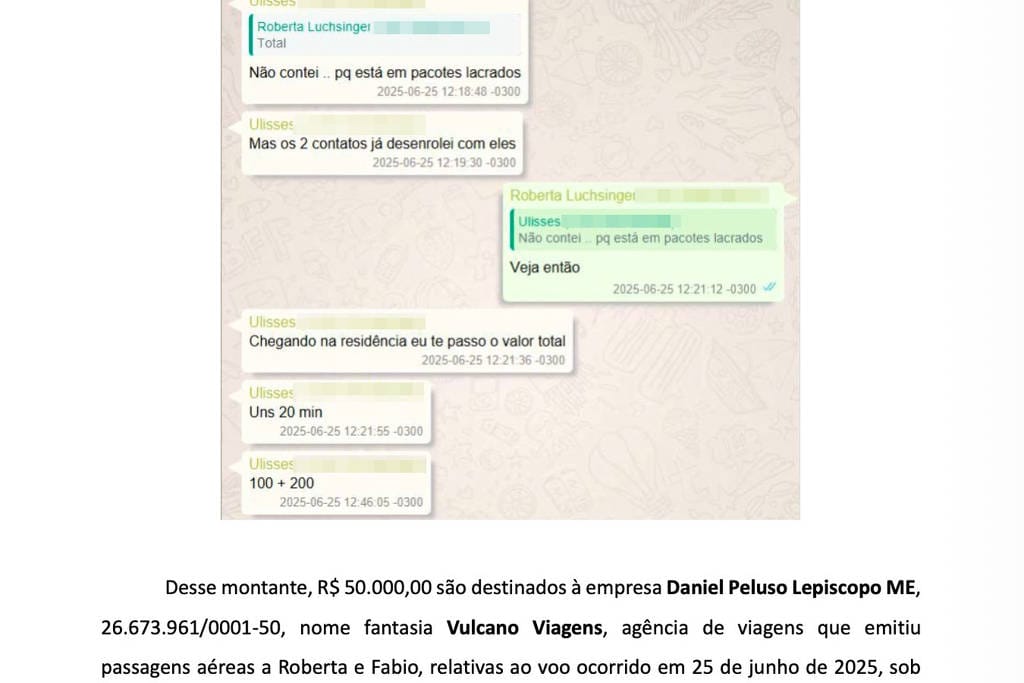 Trecho de relatório da Polícia Federal com mensagens e registro de passagens aéreas