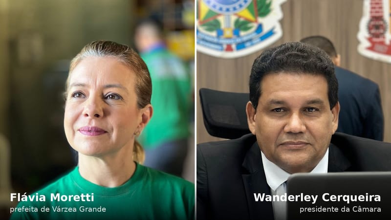 Montagem com Flávia Moretti, prefeita de Várzea Grande, e Wanderley Cerqueira, presidente da Câmara Municipal