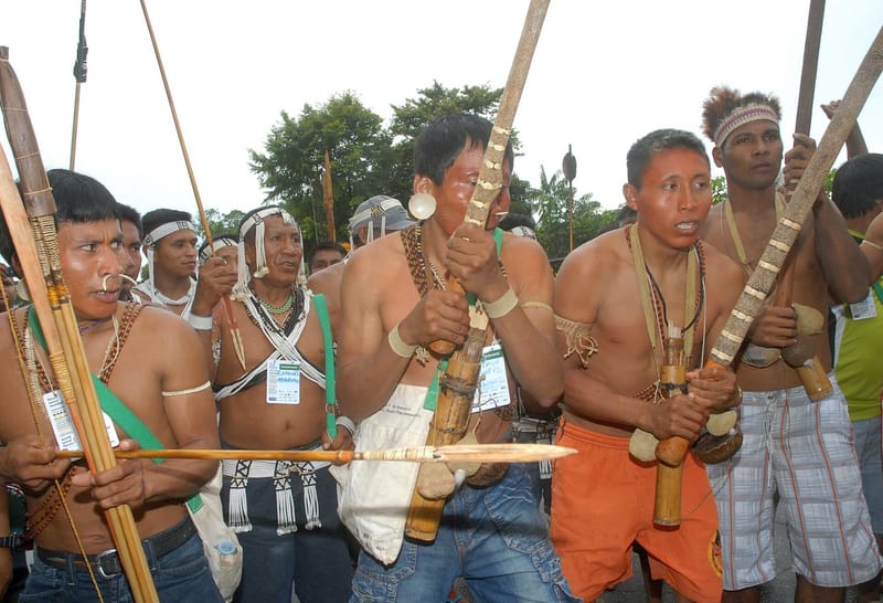 Belém - Indians of various ethnicities of the Javarí Valley protest & invade the Cuban Revolution tent and the WSF Press Center asking for more health & denouncing that several of 