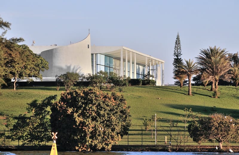 Brasília: the presidential palace, Palacio da Alvorada, seen from Paranoá Lake.